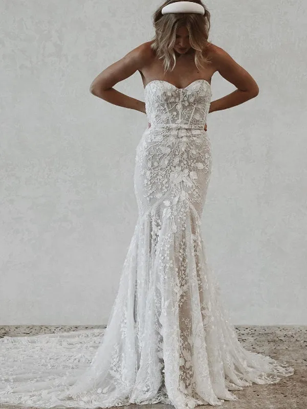 Affordable Sweetheart Mermaid Lace Wedding Dress.DB10255