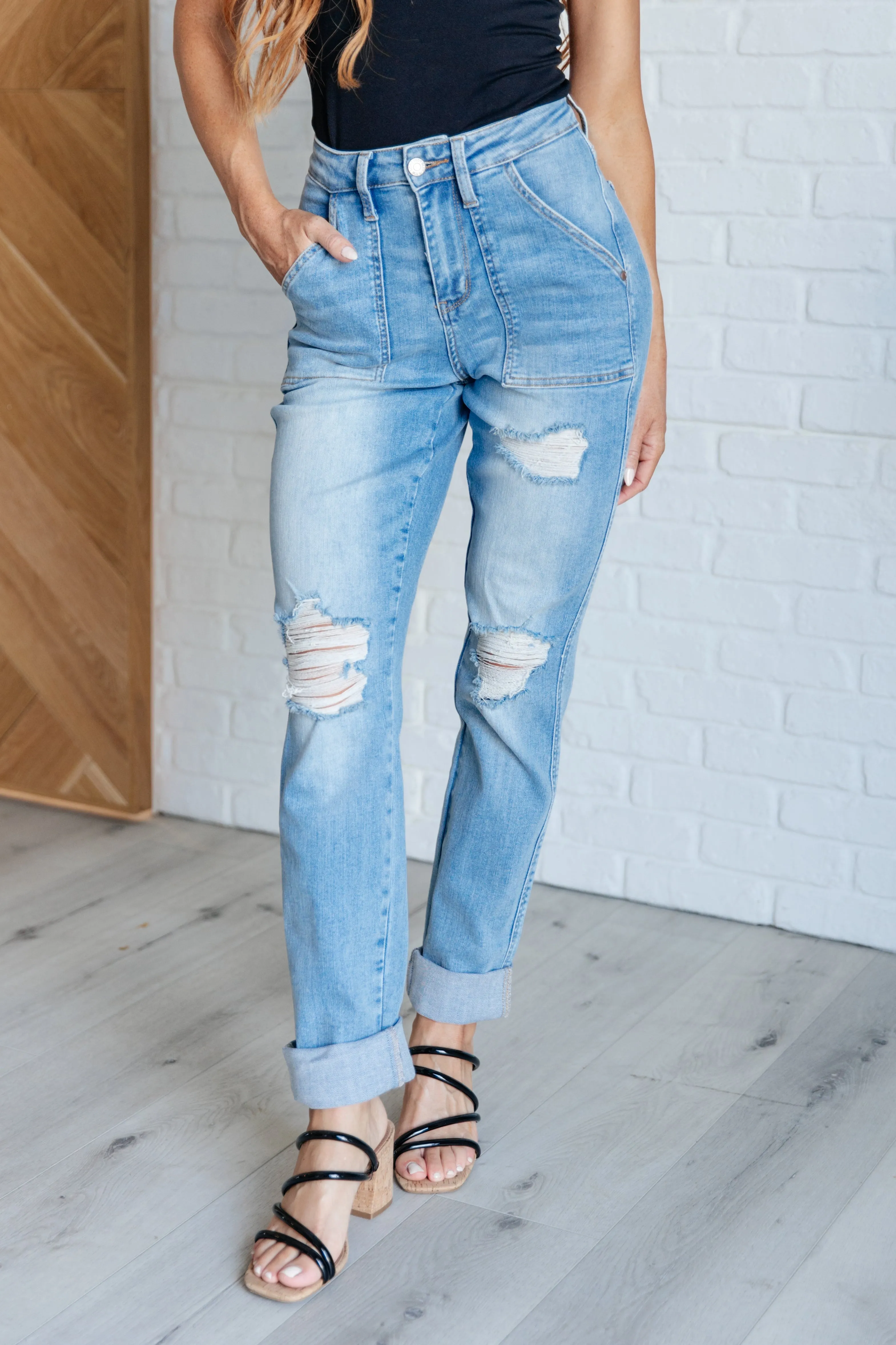 High Rise Distressed Boyfriend Jeans