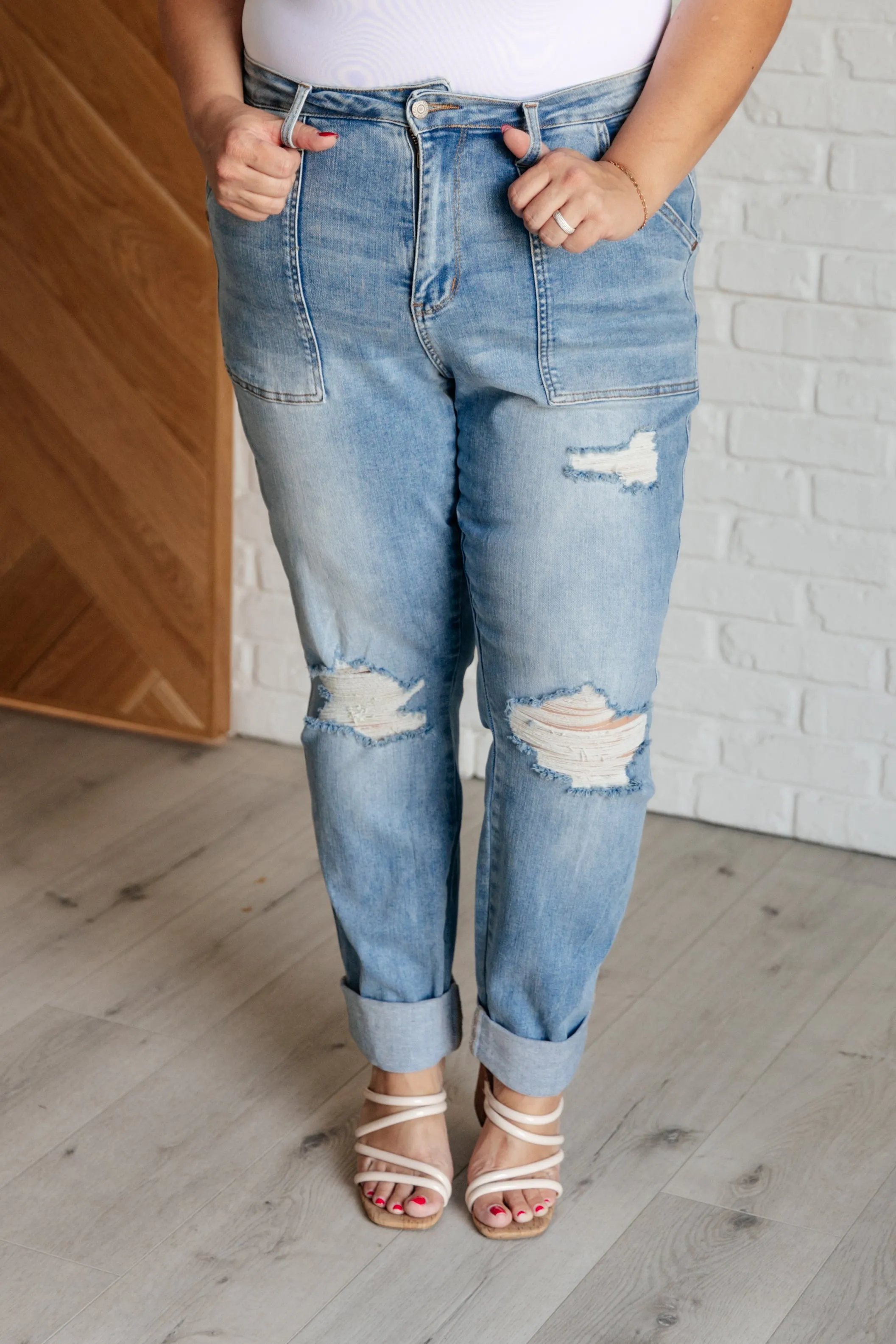 High Rise Distressed Boyfriend Jeans