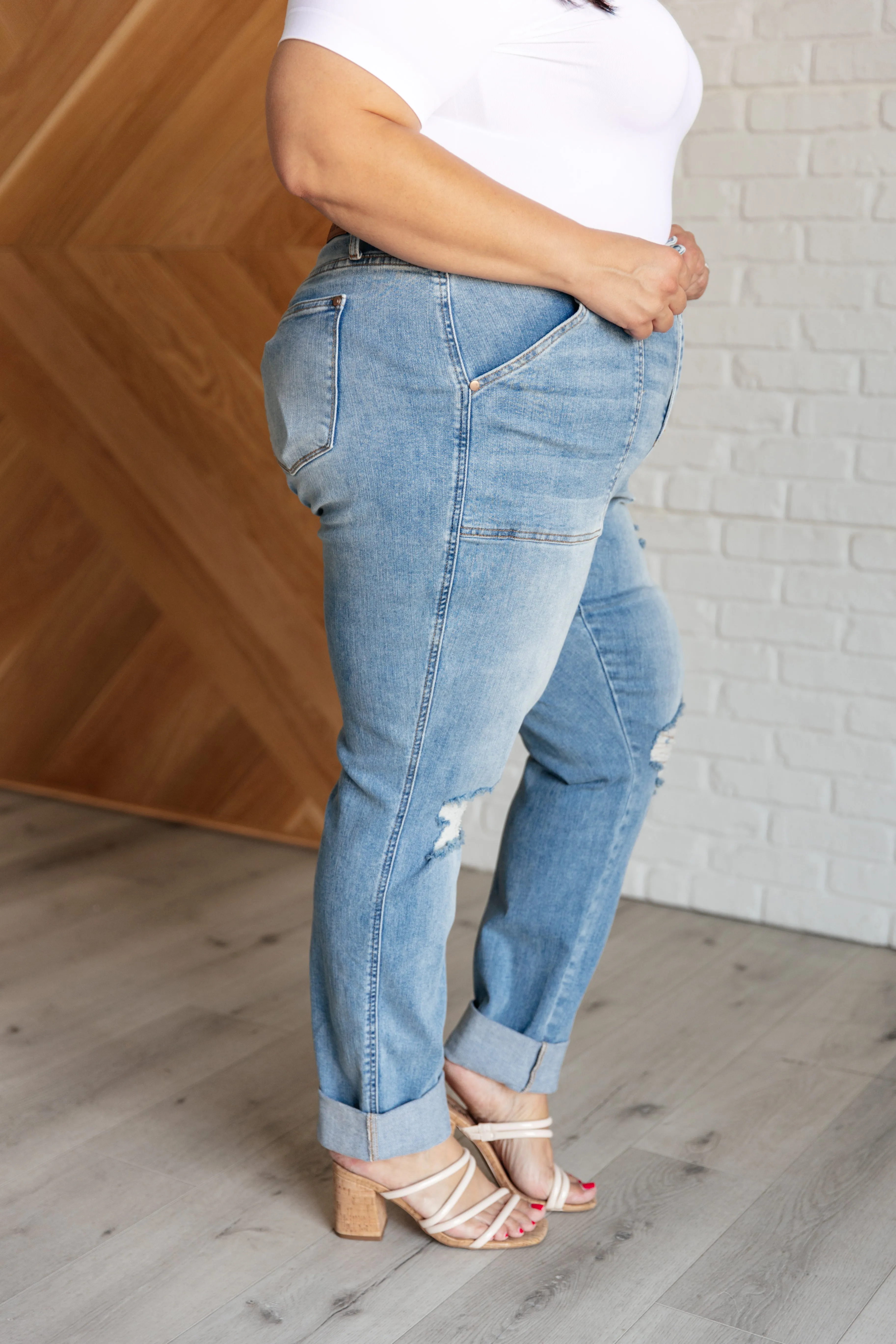 High Rise Distressed Boyfriend Jeans