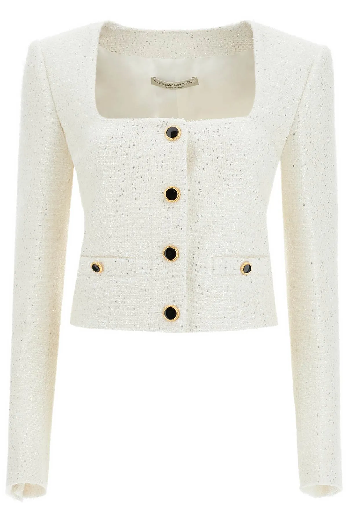 sequin-embellished tweed jacket in white by Alessandra Rich