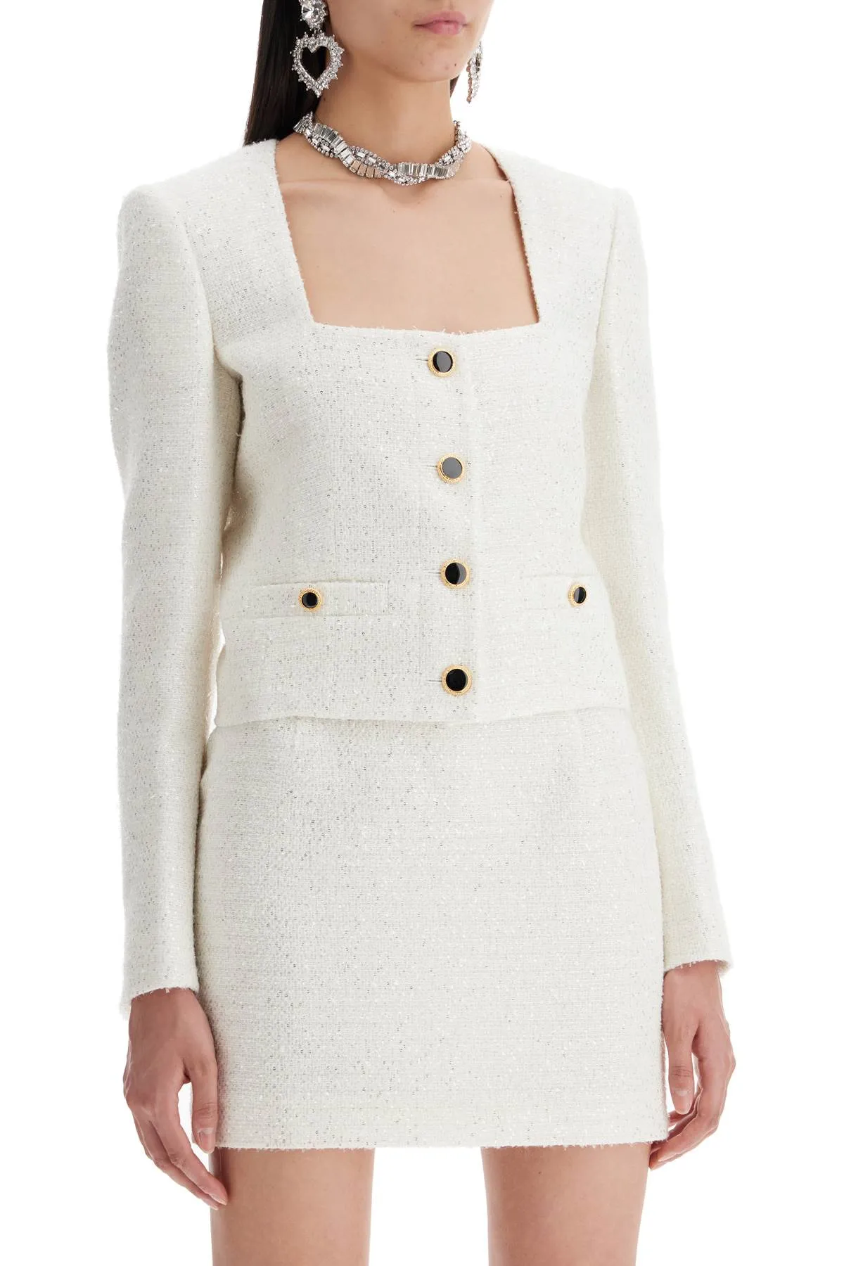 sequin-embellished tweed jacket in white by Alessandra Rich