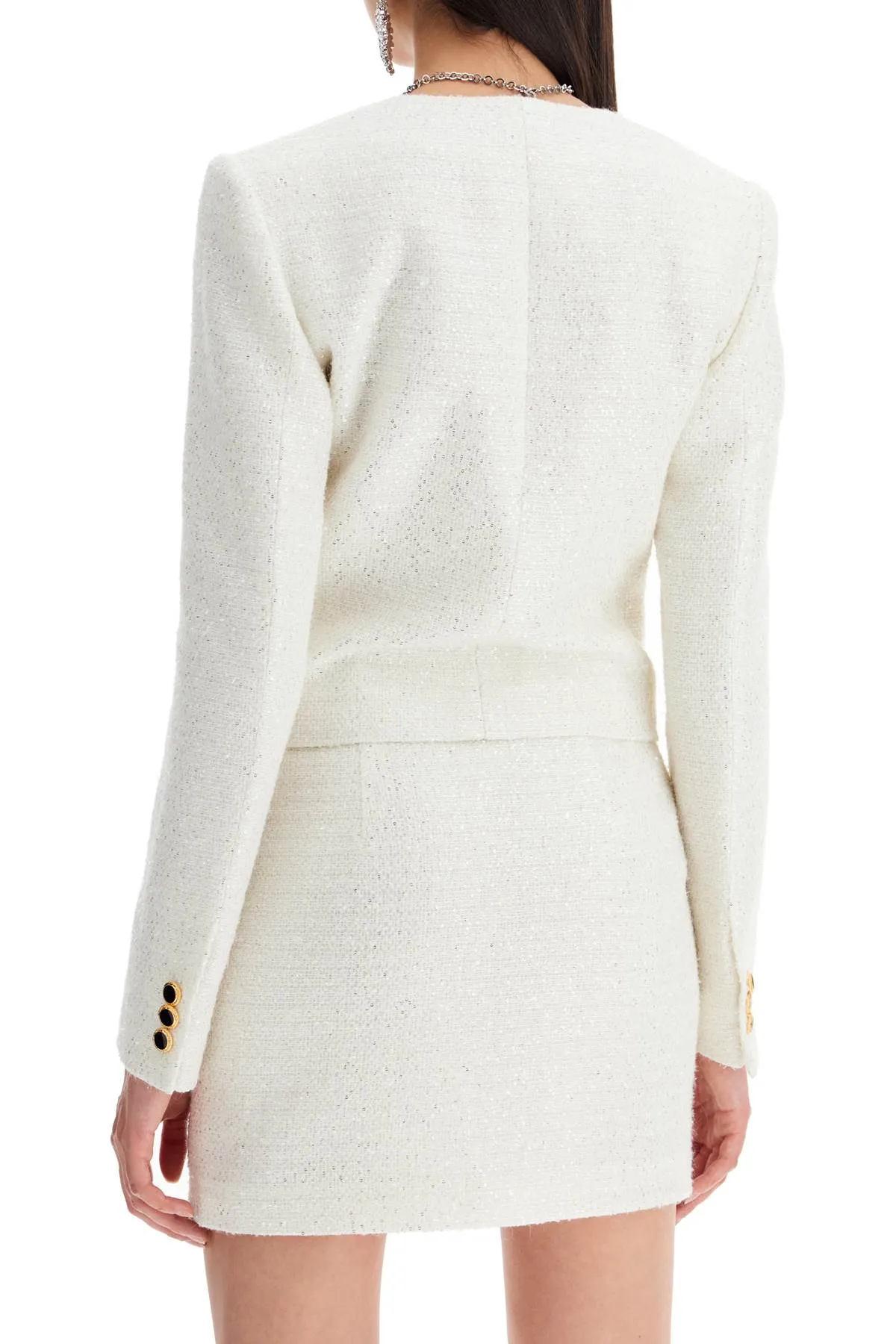 sequin-embellished tweed jacket in white by Alessandra Rich