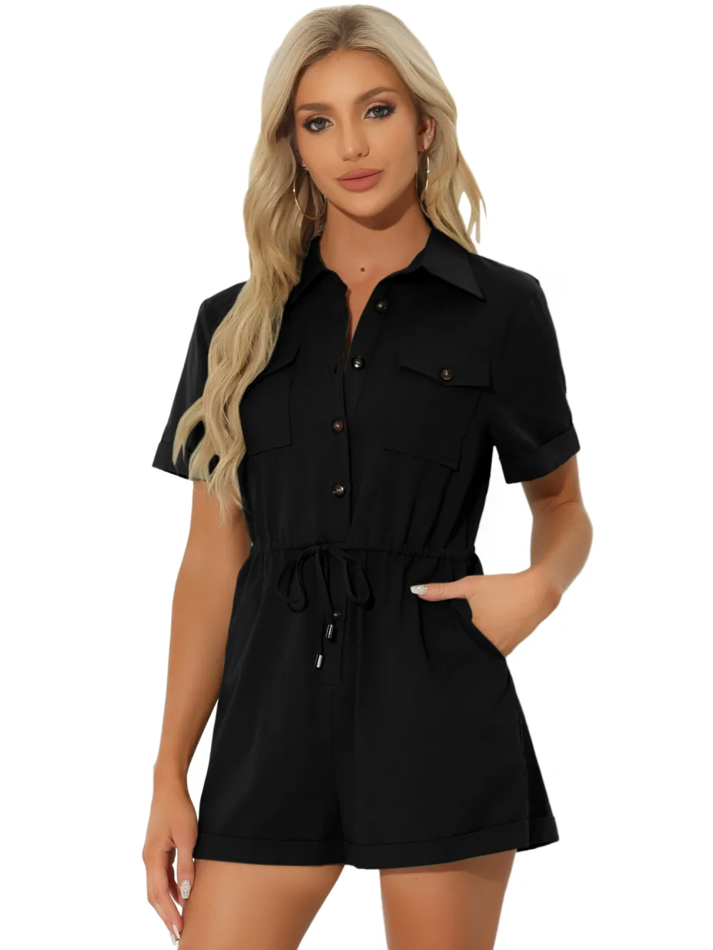 Stylish Allegra K Shorts Rompers with Casual Lapel Collar