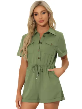 Stylish Allegra K Shorts Rompers with Casual Lapel Collar