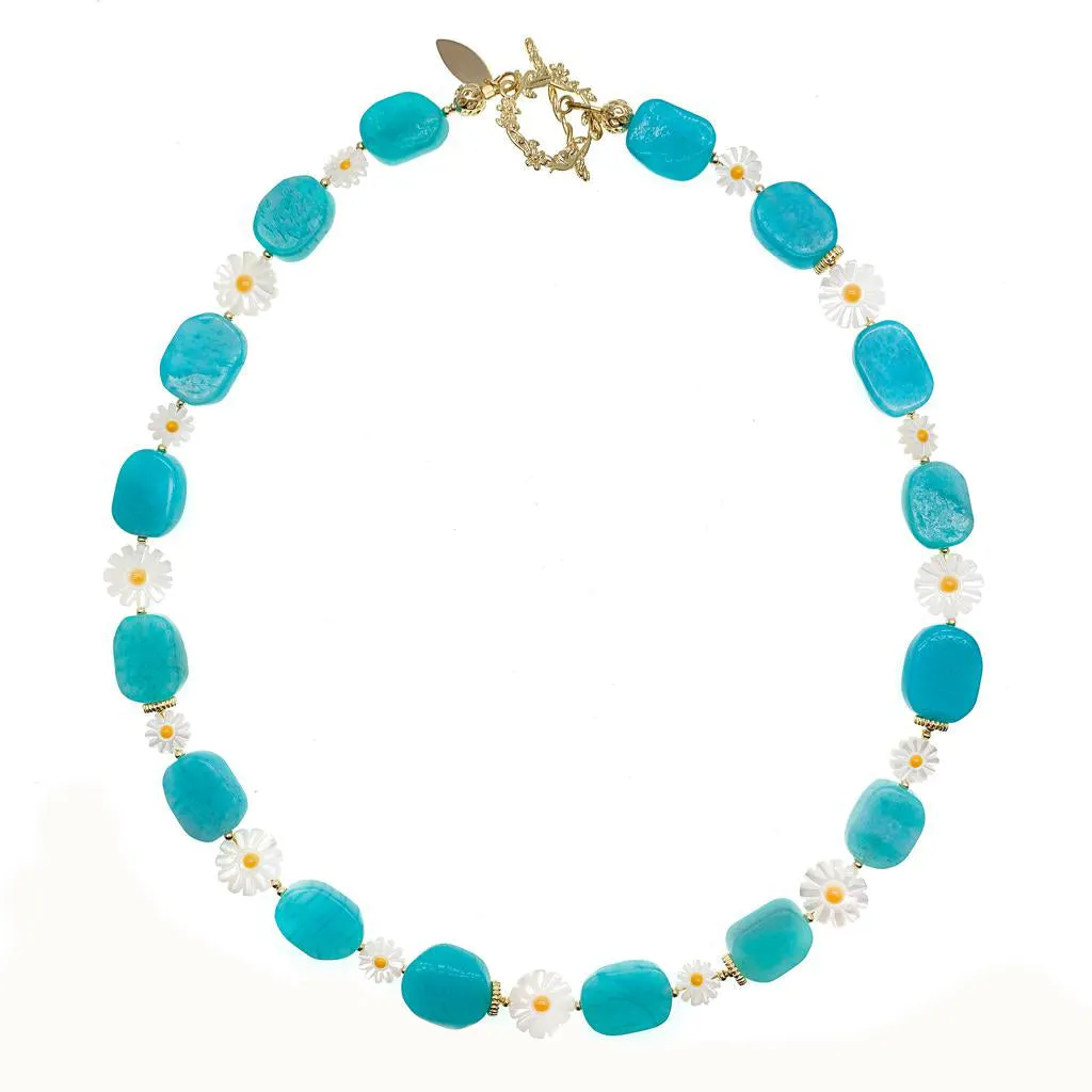 Amazonite Necklace With Floral Charms