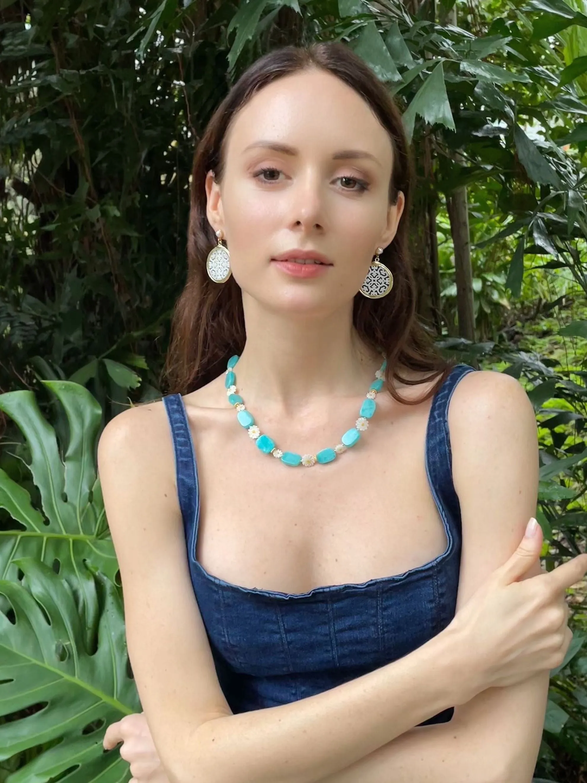 Amazonite Necklace With Floral Charms