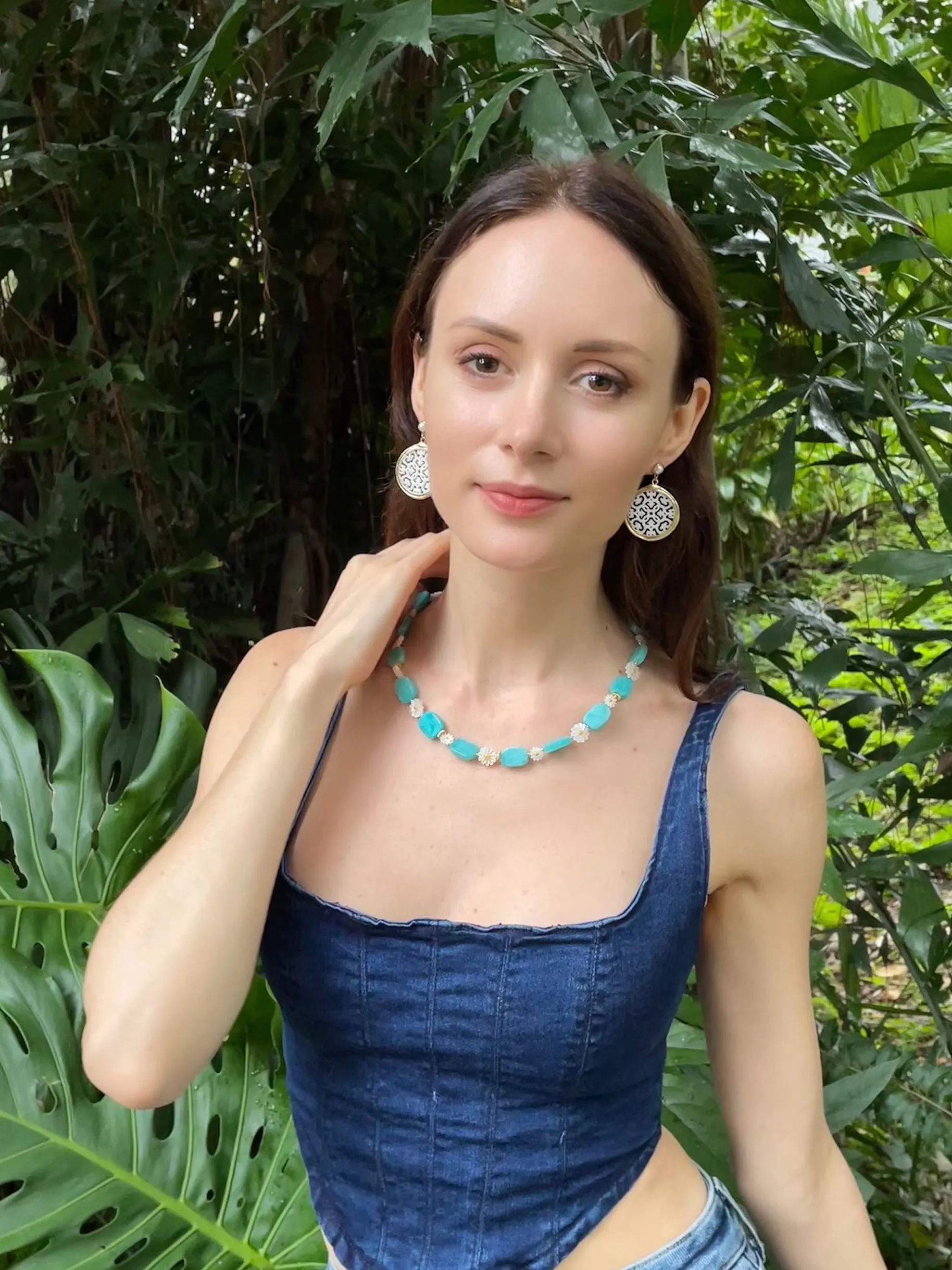 Amazonite Necklace With Floral Charms