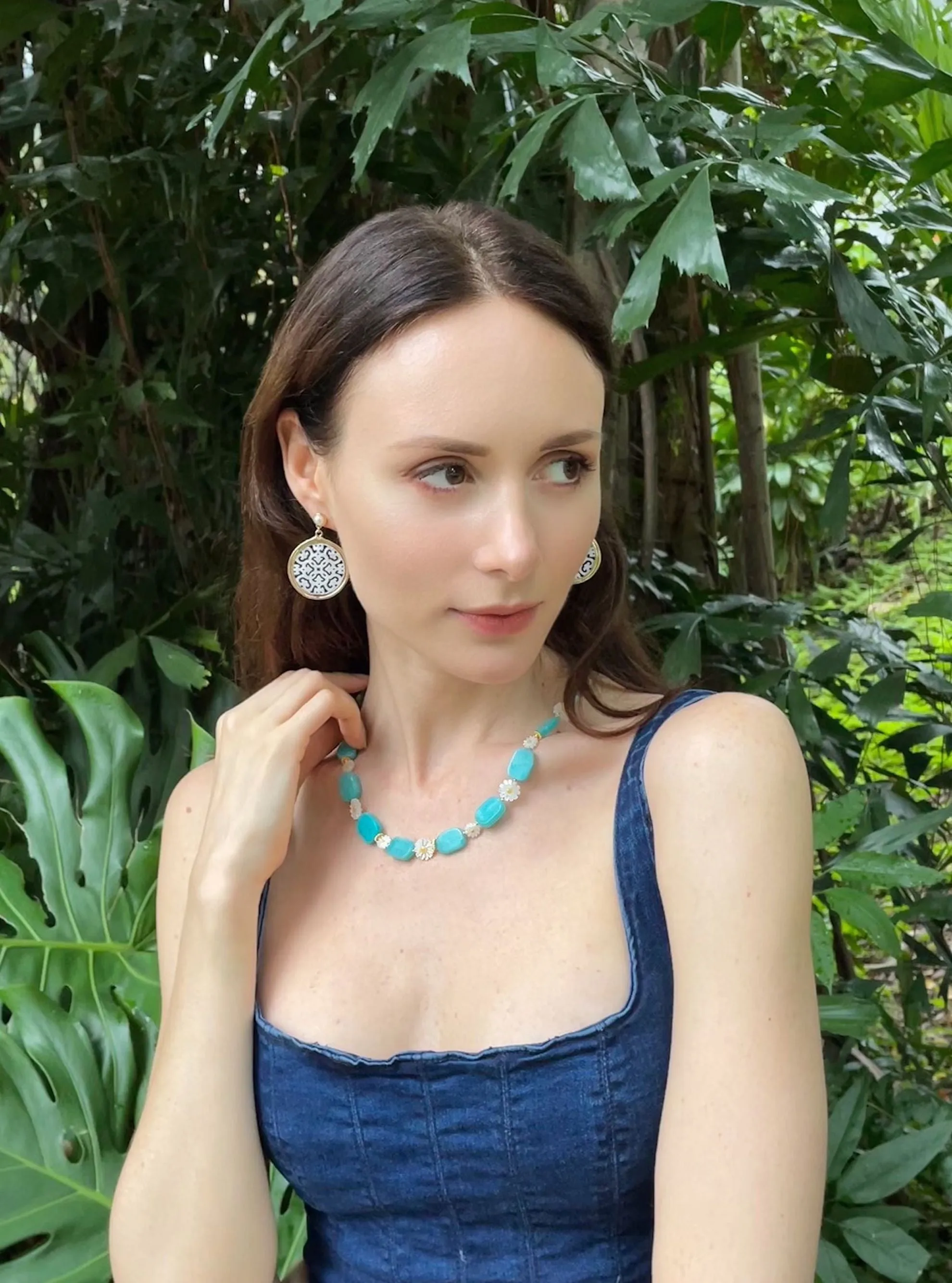 Amazonite Necklace With Floral Charms