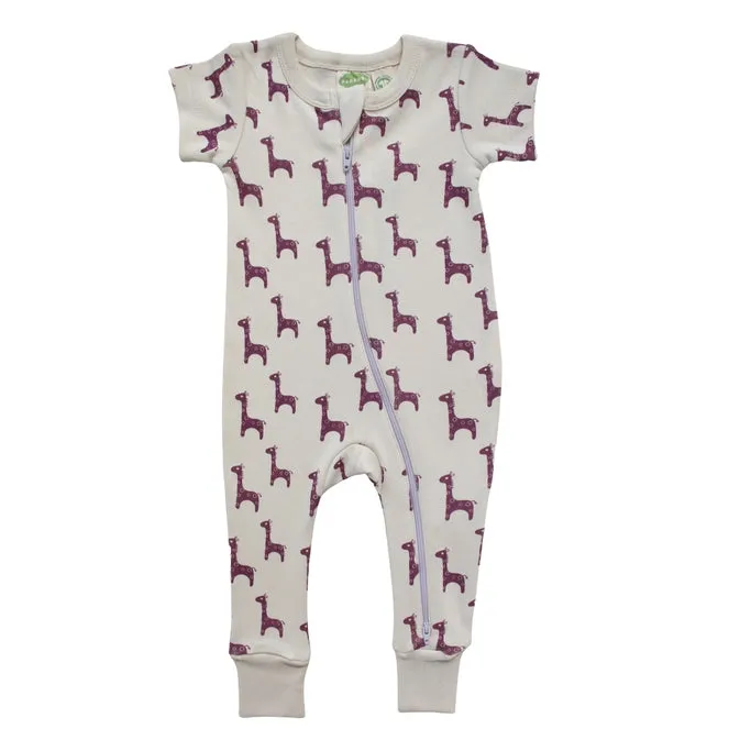 Amethyst Giraffe Short Sleeve Zip Romper