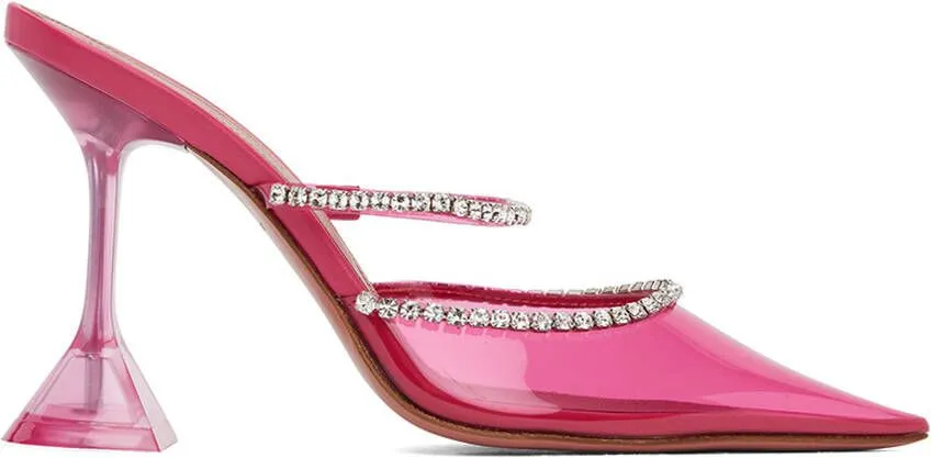 Pink Gilda Glass 95 Mules by Amina Muaddi