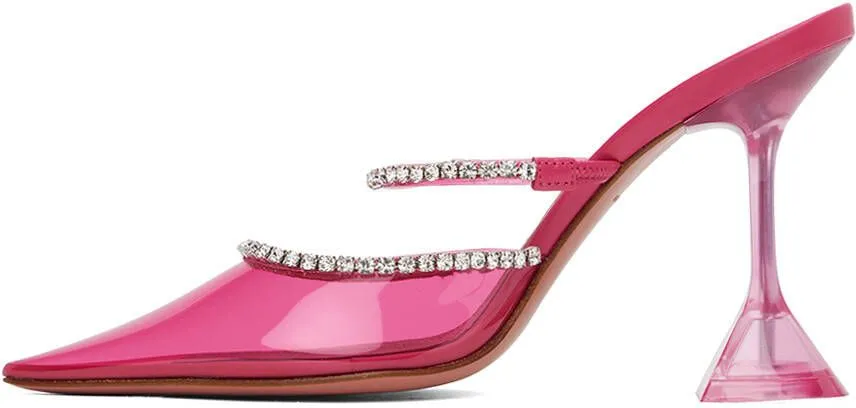 Pink Gilda Glass 95 Mules by Amina Muaddi