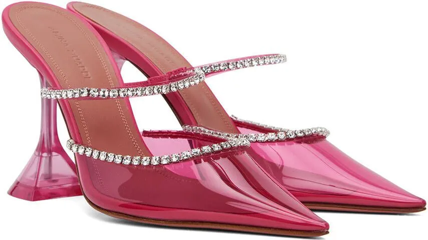 Pink Gilda Glass 95 Mules by Amina Muaddi