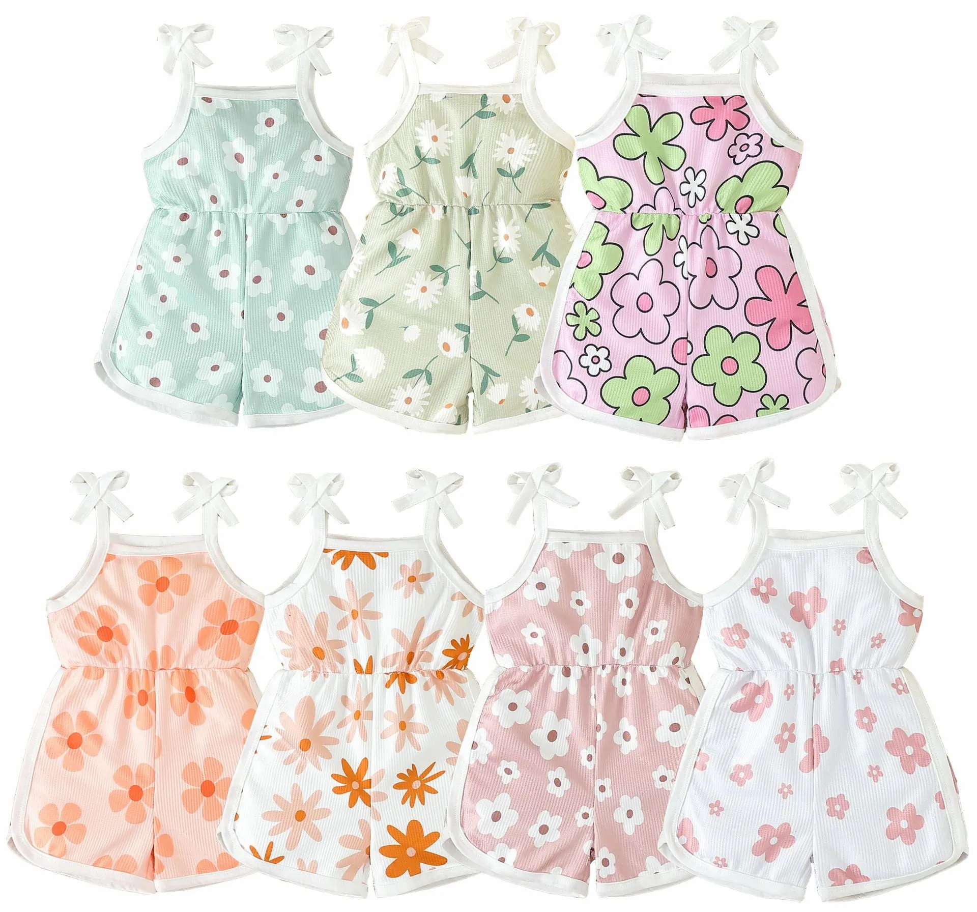 Wholesale Baby Kid Girls Flower Print Beach Rompers 24030175