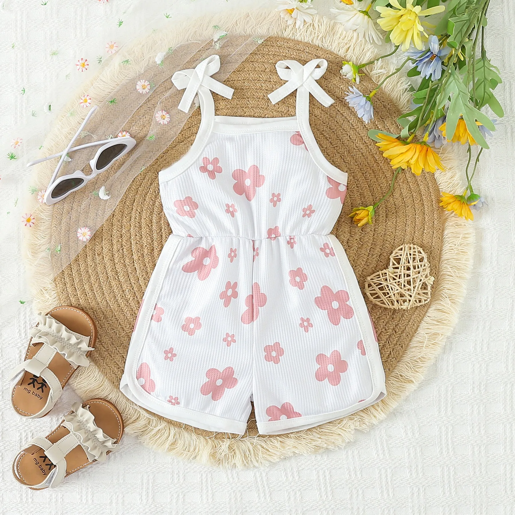 Wholesale Baby Kid Girls Flower Print Beach Rompers 24030175