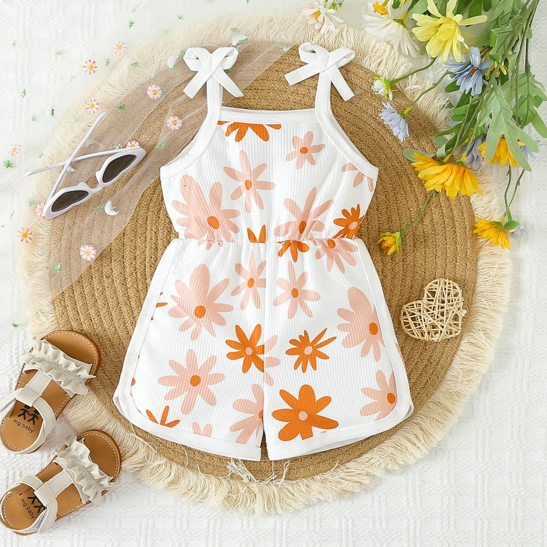 Wholesale Baby Kid Girls Flower Print Beach Rompers 24030175