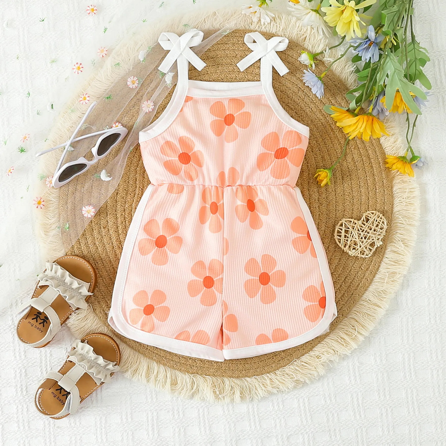 Wholesale Baby Kid Girls Flower Print Beach Rompers 24030175