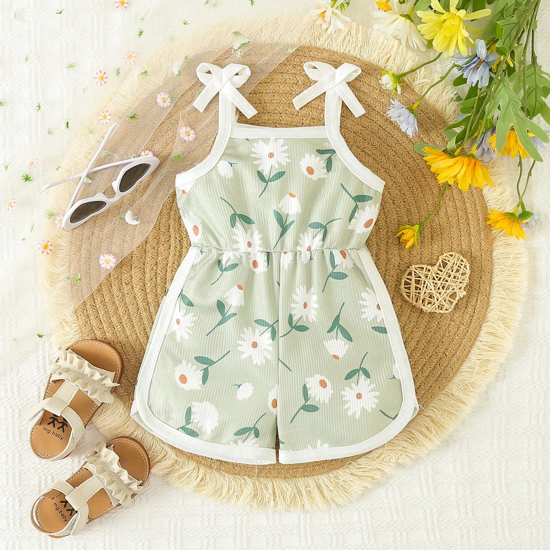 Wholesale Baby Kid Girls Flower Print Beach Rompers 24030175