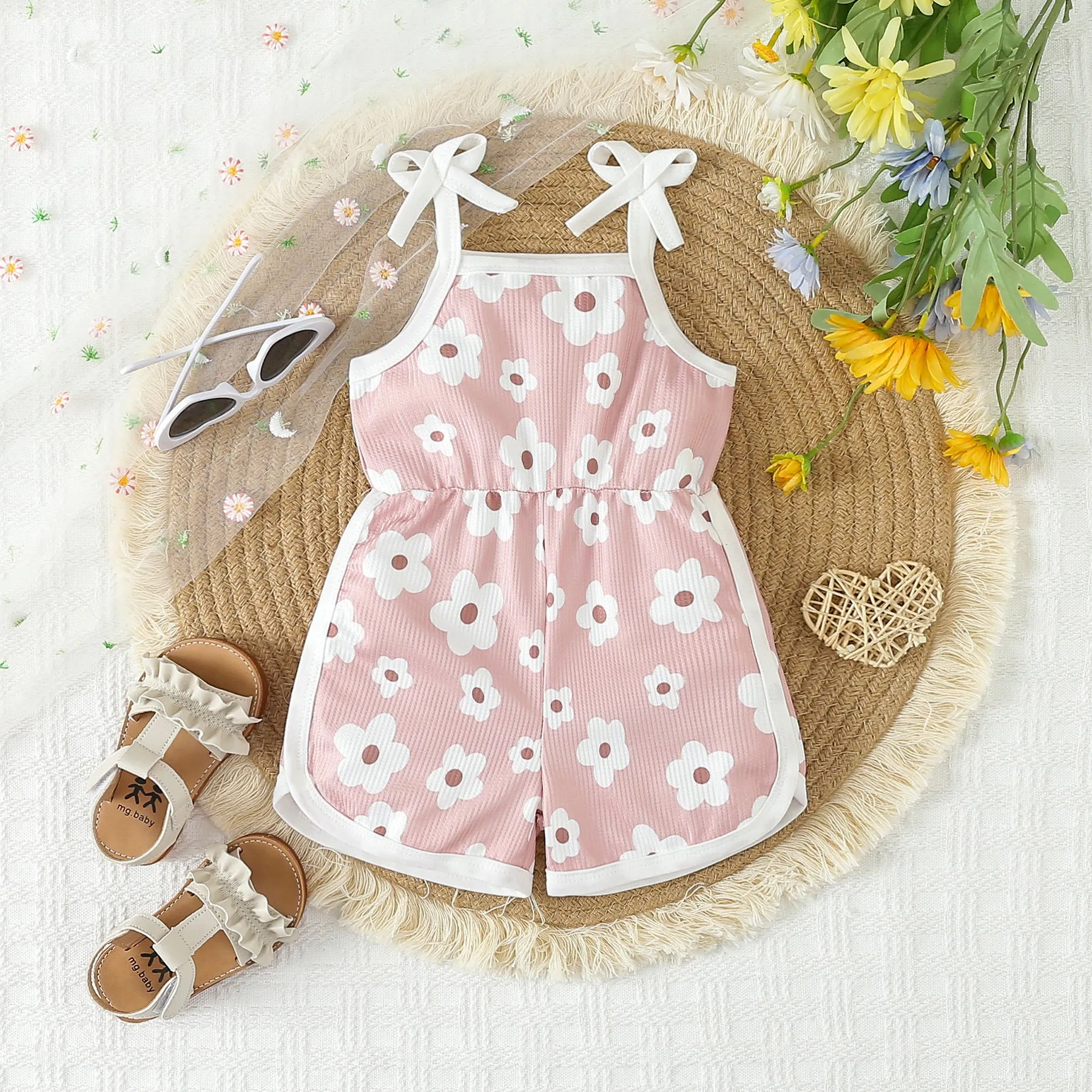 Wholesale Baby Kid Girls Flower Print Beach Rompers 24030175