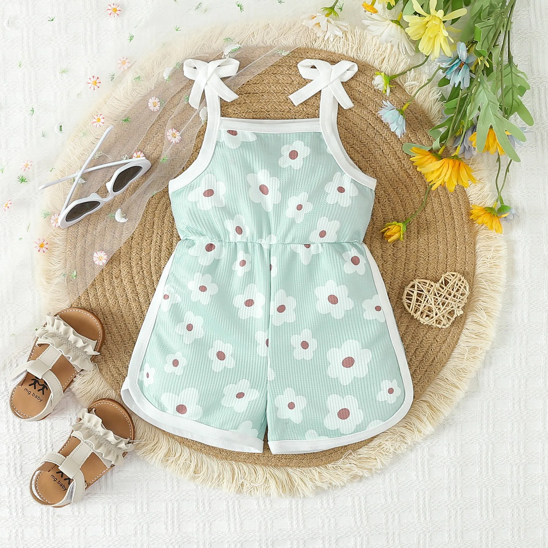 Wholesale Baby Kid Girls Flower Print Beach Rompers 24030175