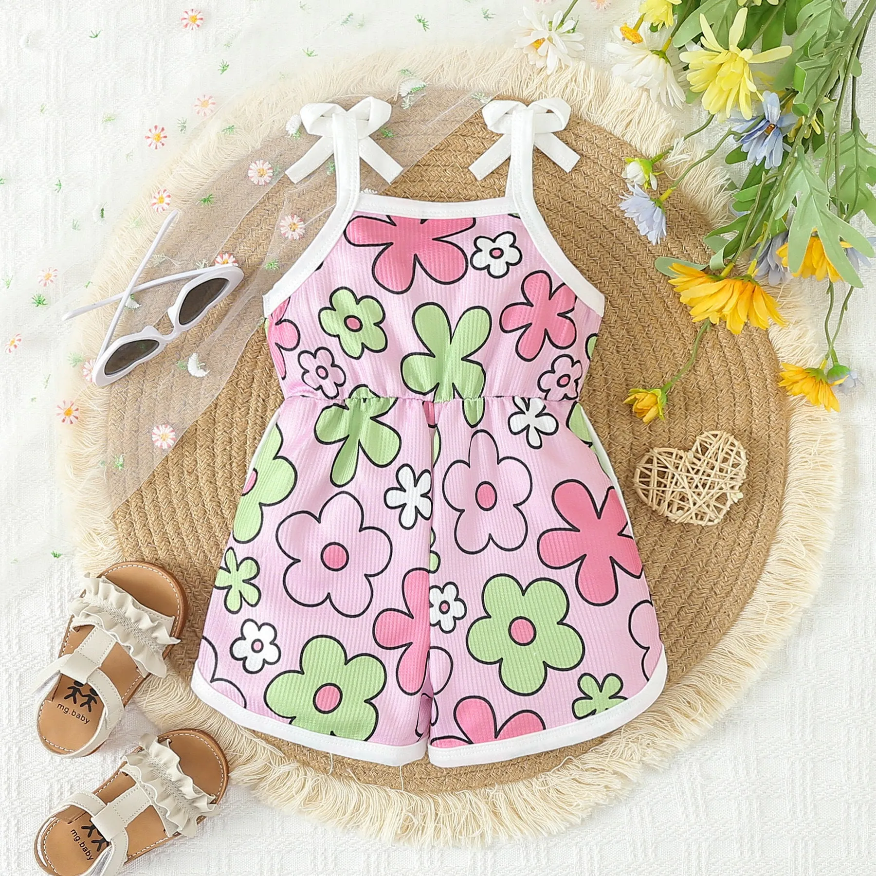 Wholesale Baby Kid Girls Flower Print Beach Rompers 24030175