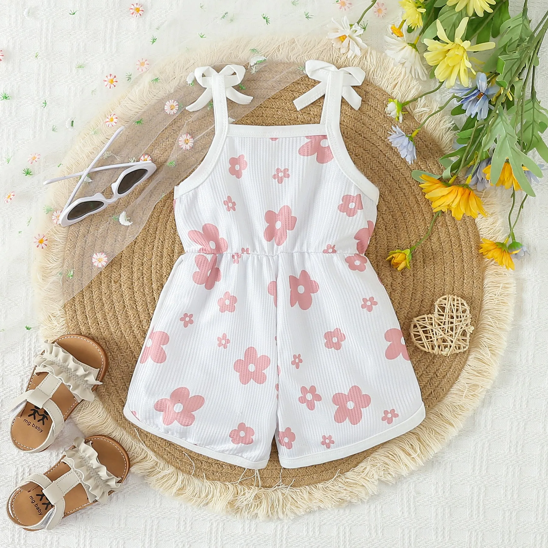 Wholesale Baby Kid Girls Flower Print Beach Rompers 24030175