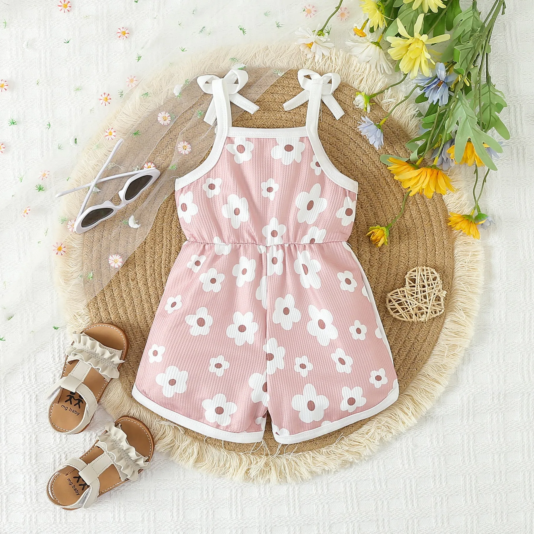 Wholesale Baby Kid Girls Flower Print Beach Rompers 24030175