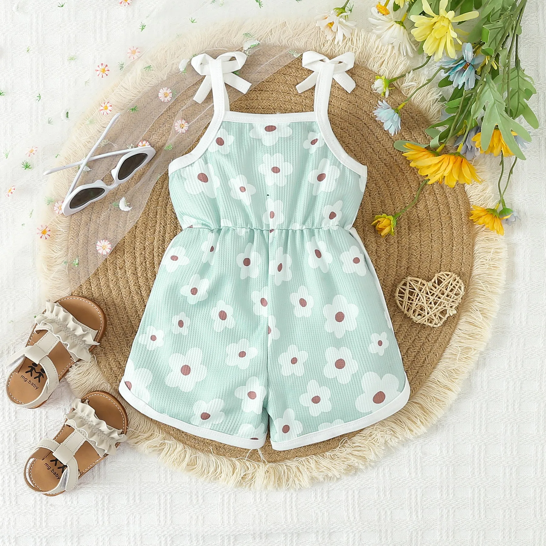 Wholesale Baby Kid Girls Flower Print Beach Rompers 24030175