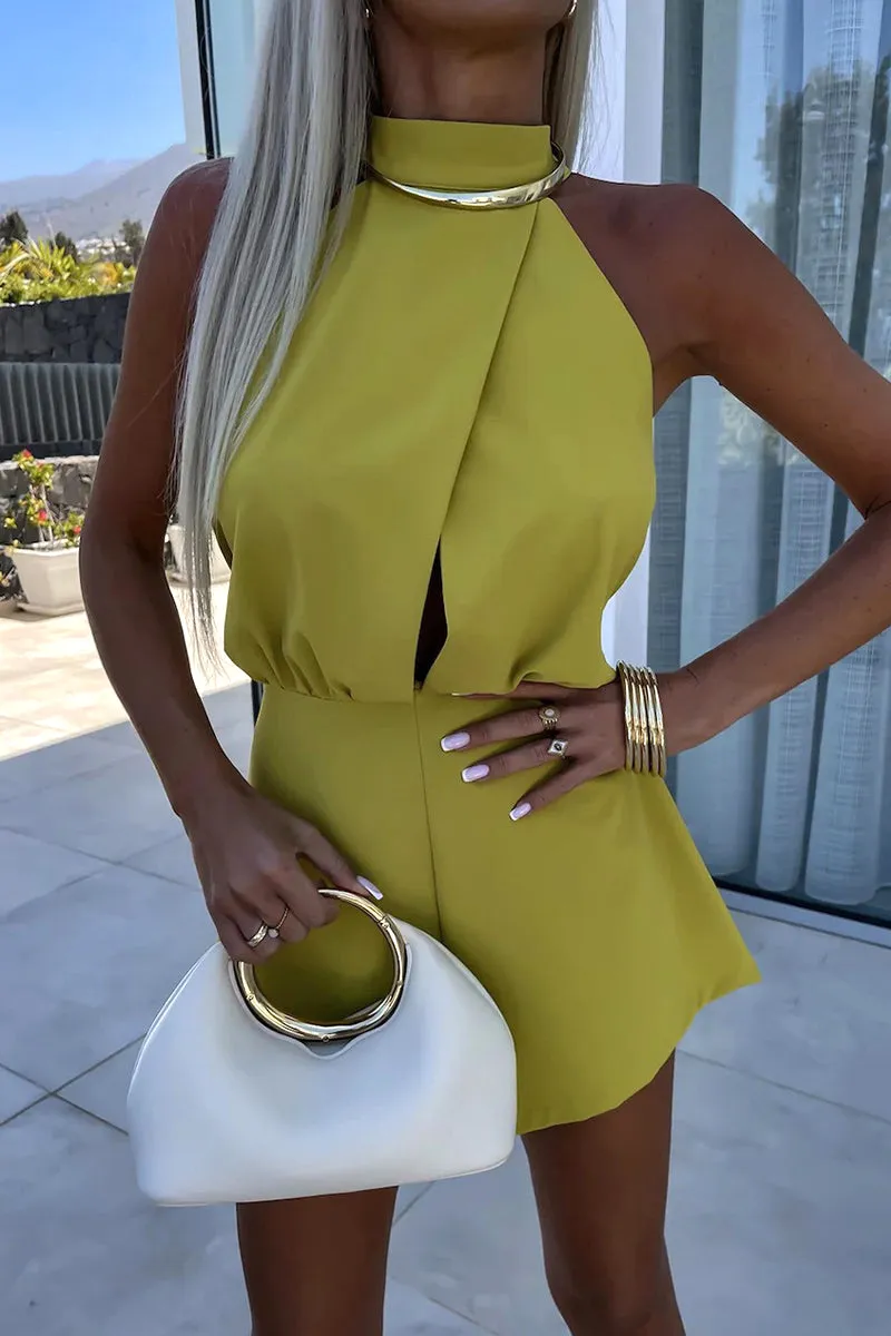 Backless Zipper Half Turtleneck Romper in 4 Solid Colors