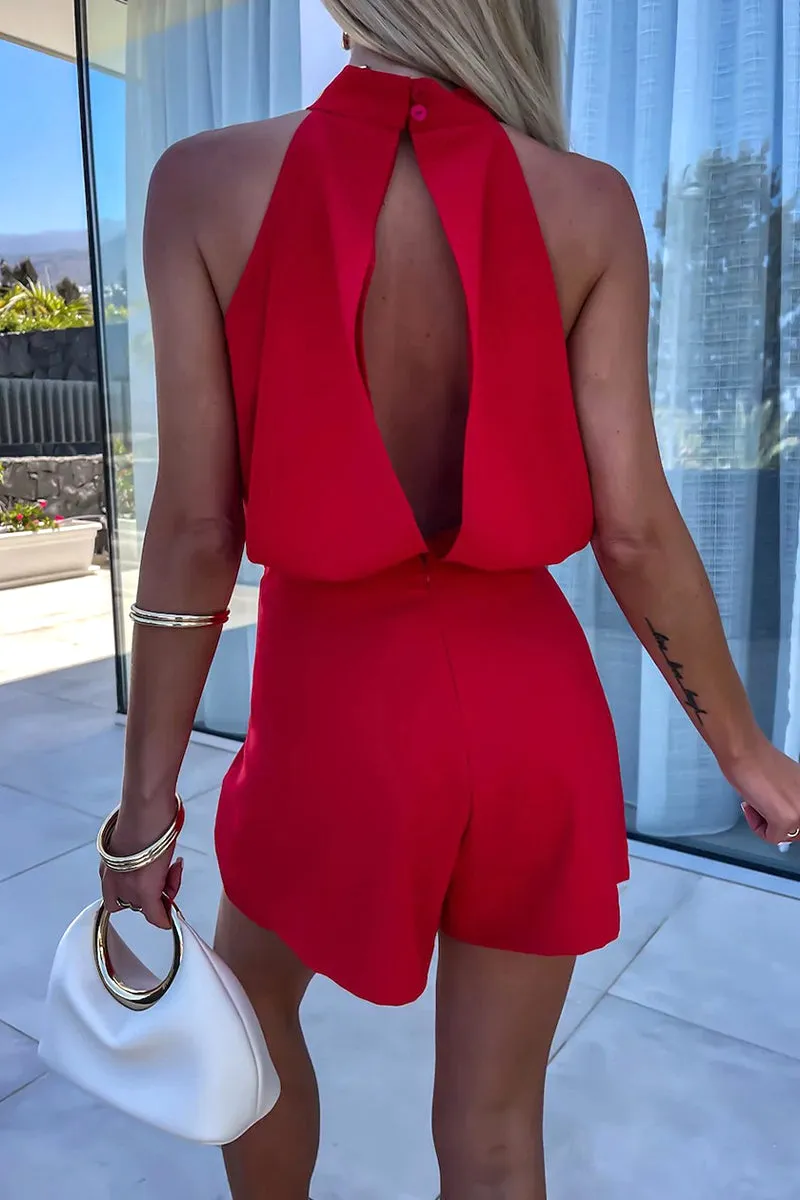 Backless Zipper Half Turtleneck Romper in 4 Solid Colors