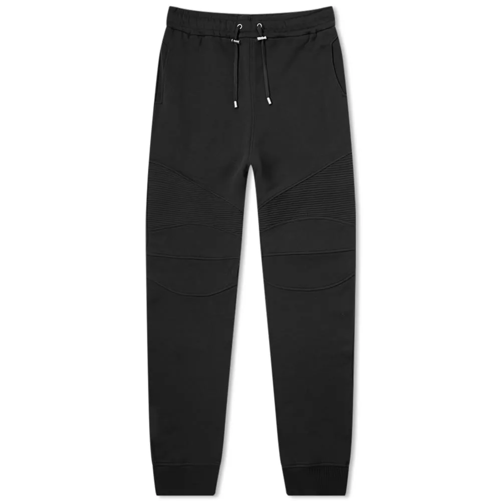 Balmain Biker Sweat Pant with Flocked Logo Pocket in Black