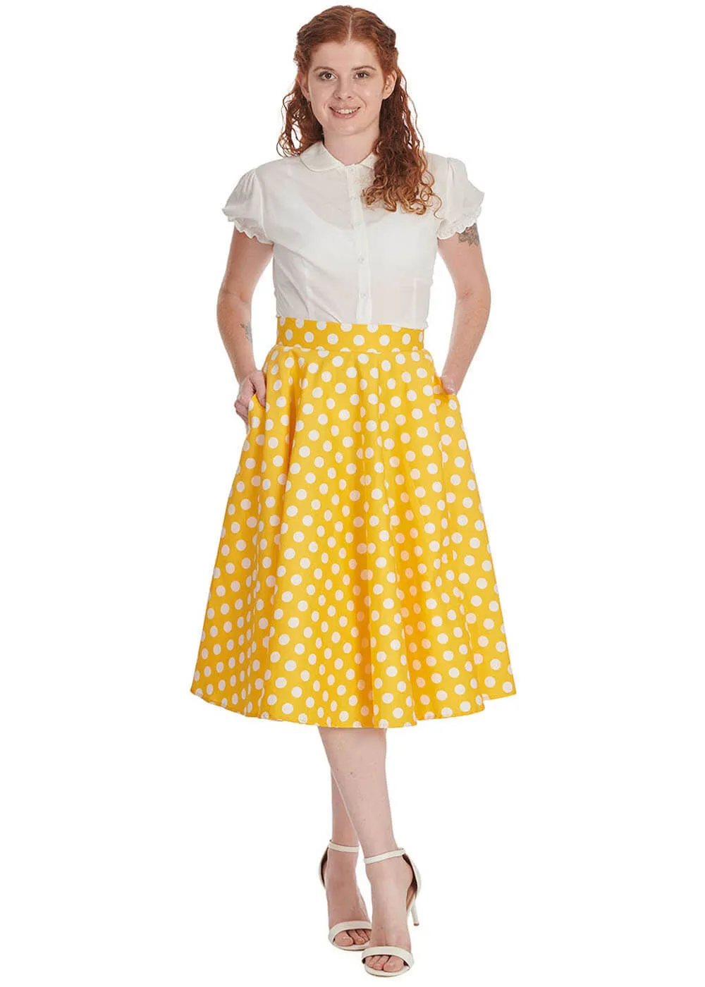 Banned Yellow Lemon Spot Polkadot 50s Swing