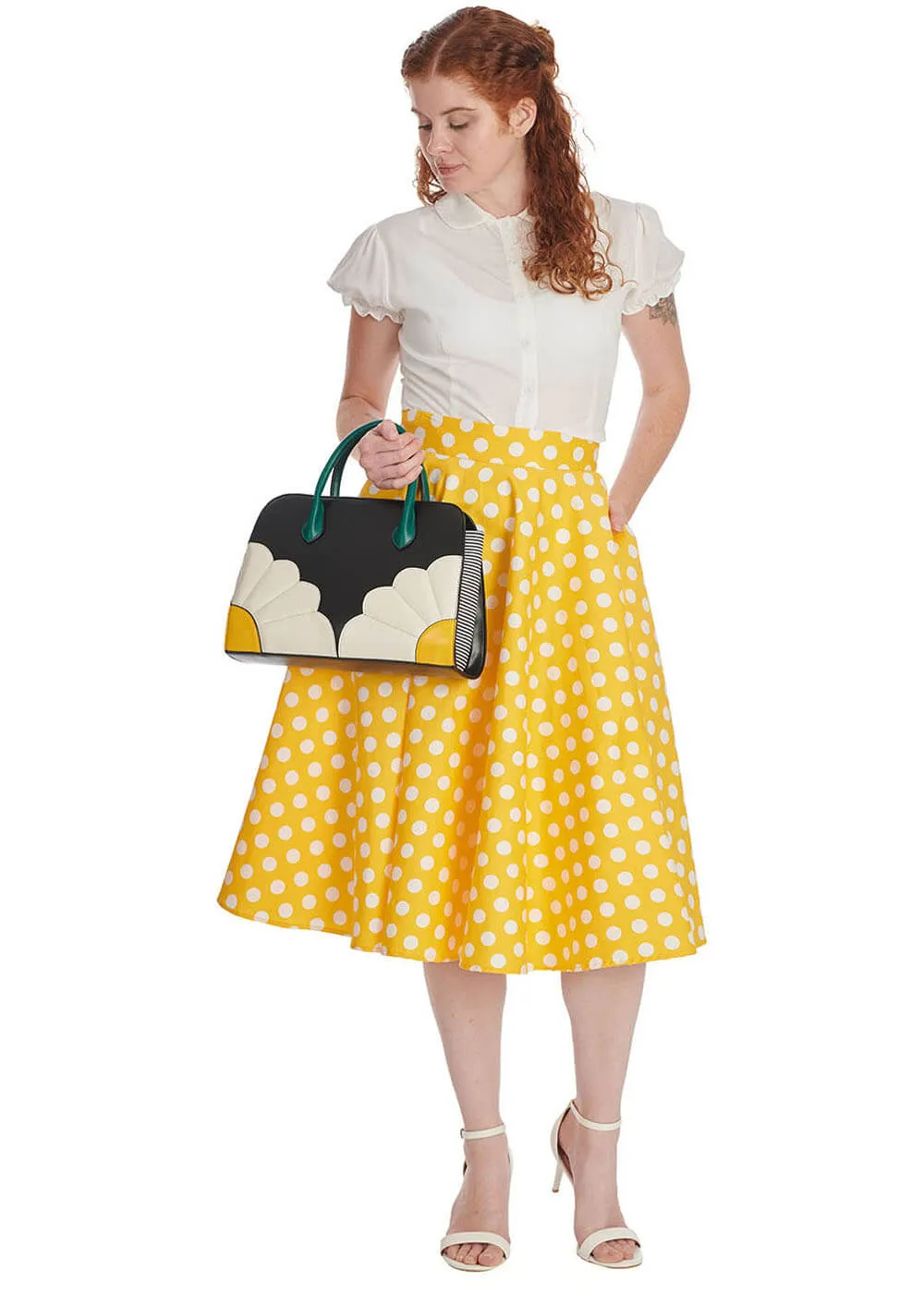 Banned Yellow Lemon Spot Polkadot 50s Swing