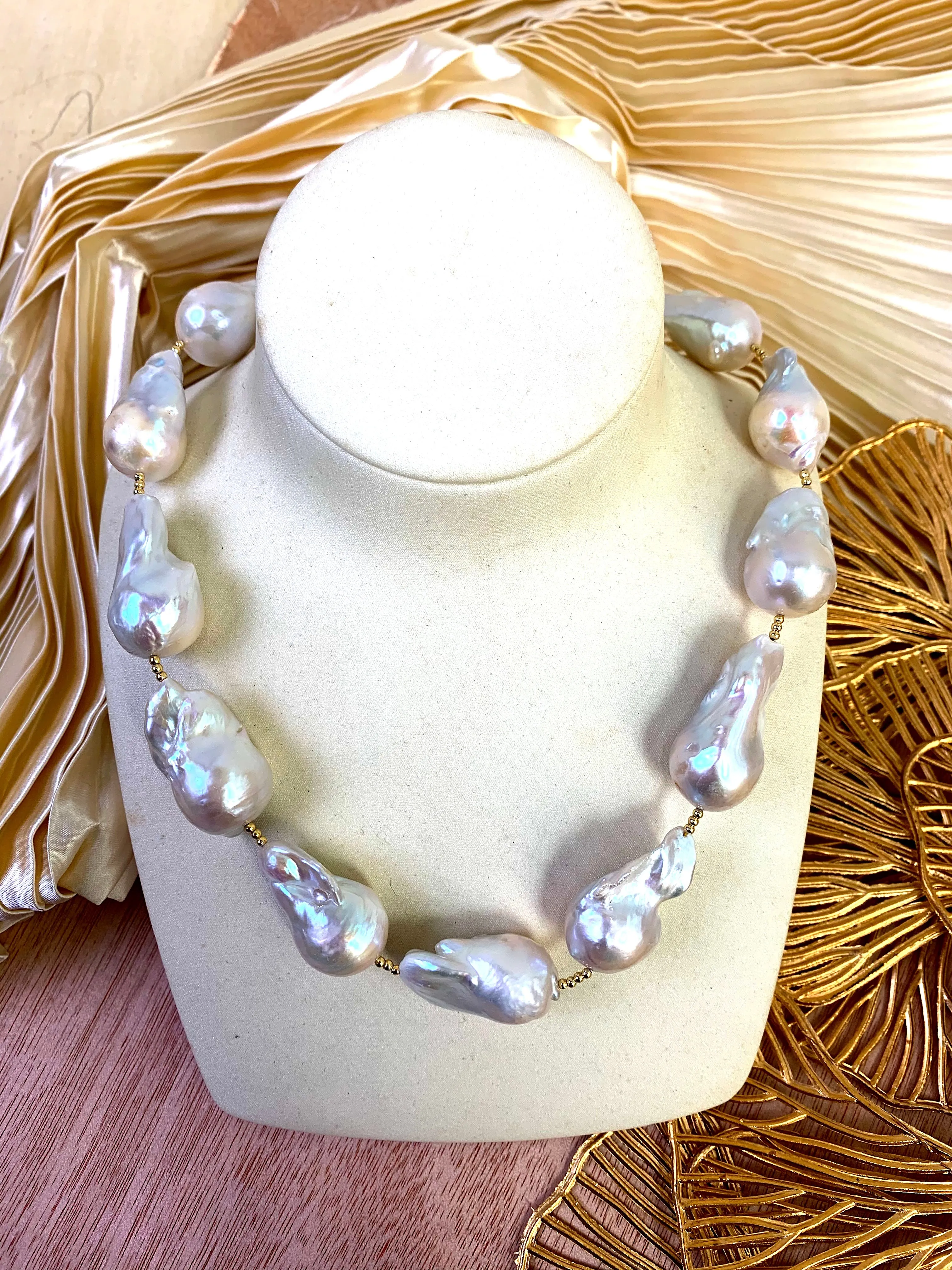 Baroque Pearls Necklace With Rhinestone Bordered Turquoise Charm