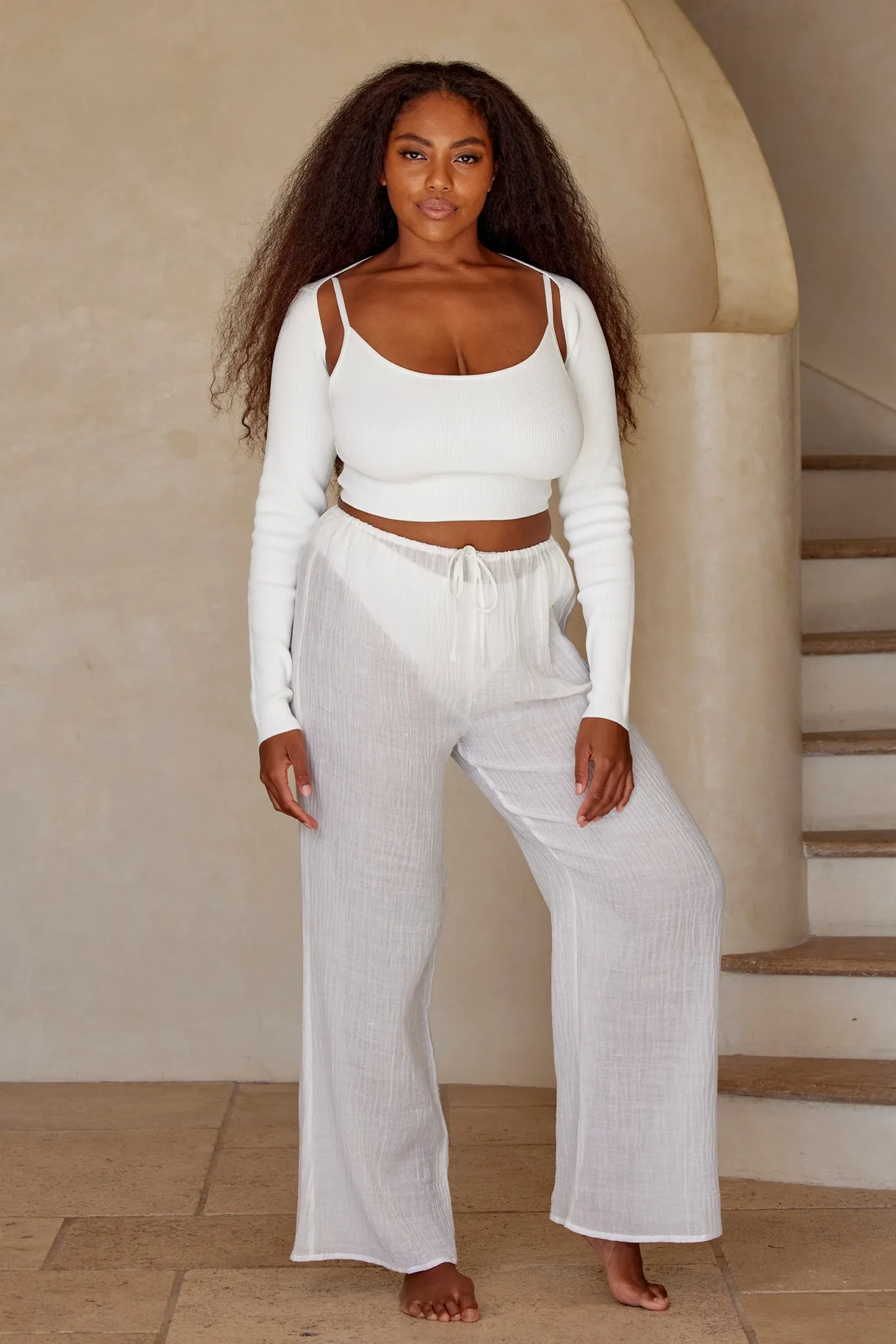 Beverly Hills White Rib Knitwear Top