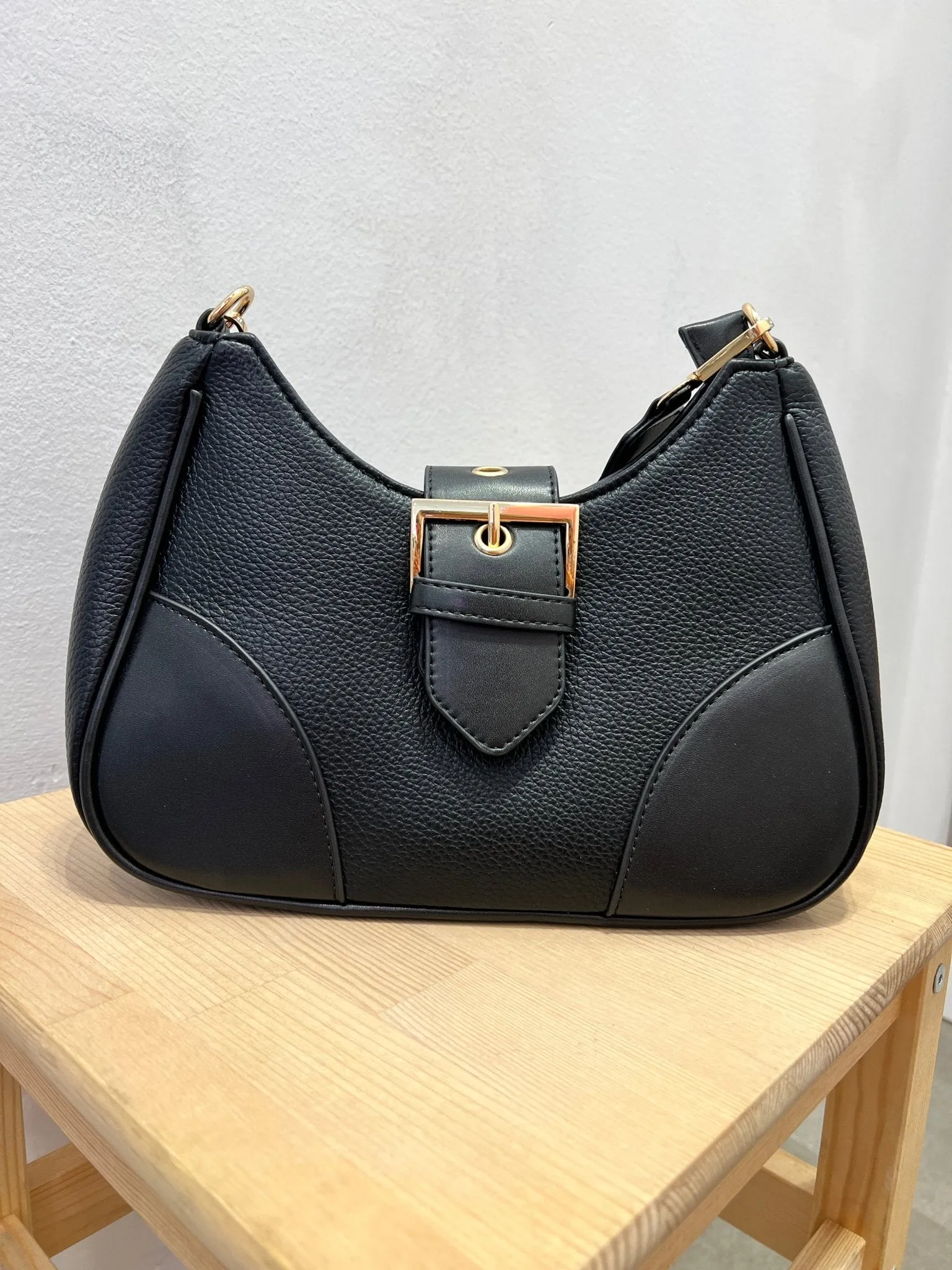 Black Crossbody Bag with Large Buckle