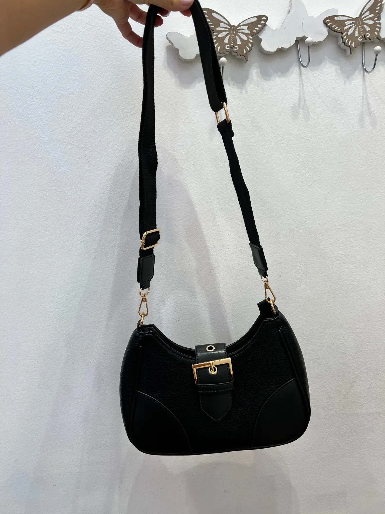 Black Crossbody Bag with Large Buckle