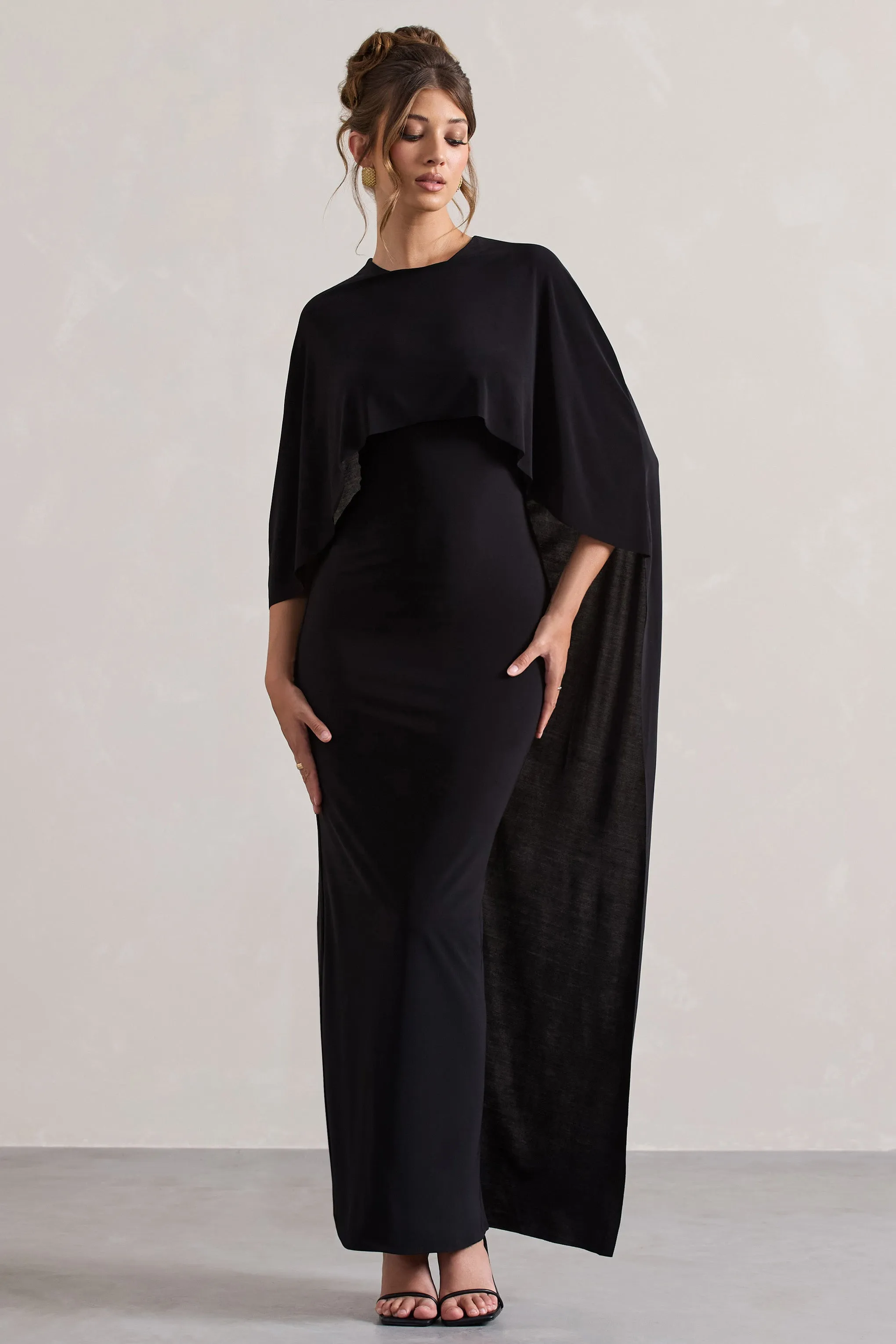 Black Maxi Dress with Cape Sleeves