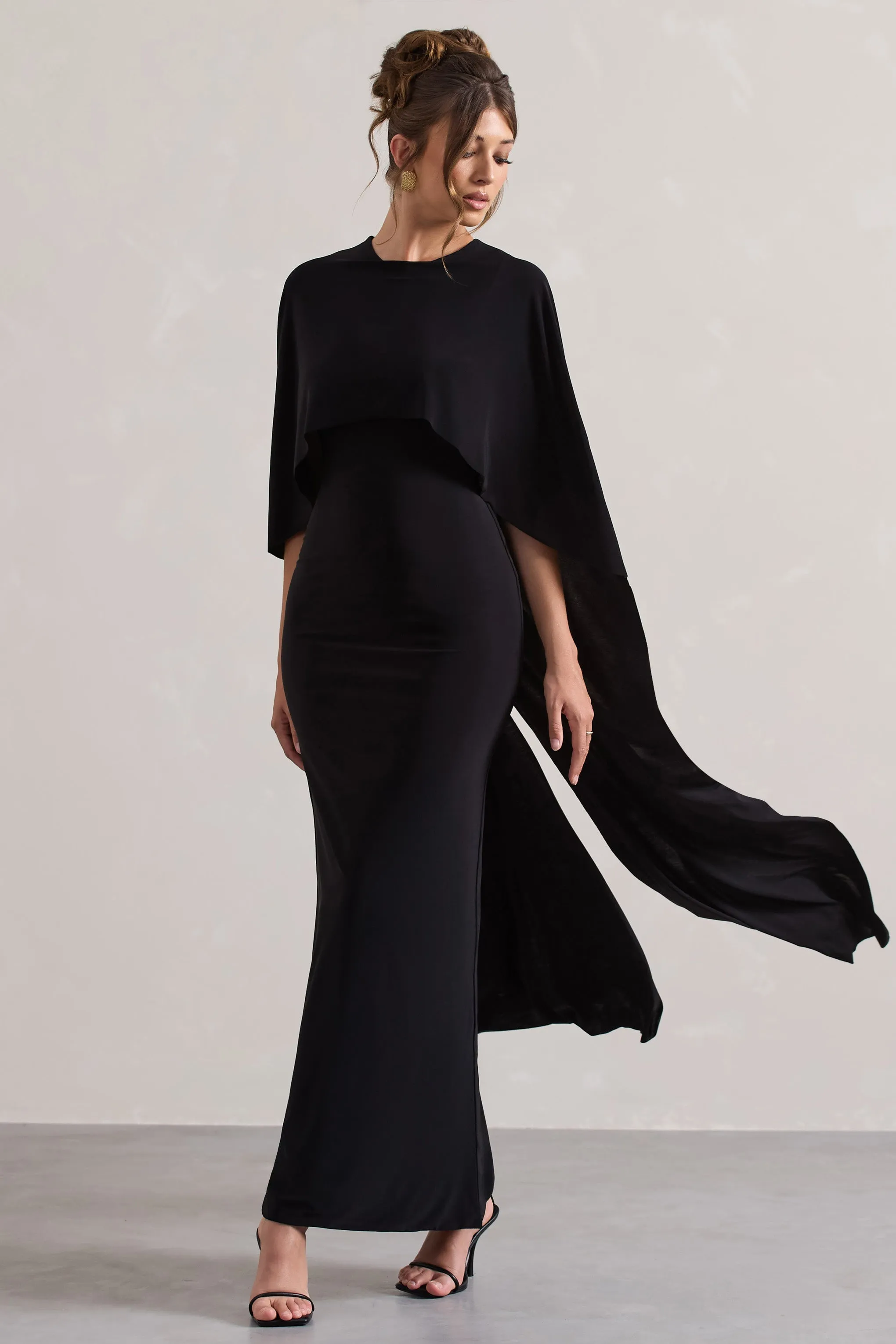 Black Maxi Dress with Cape Sleeves