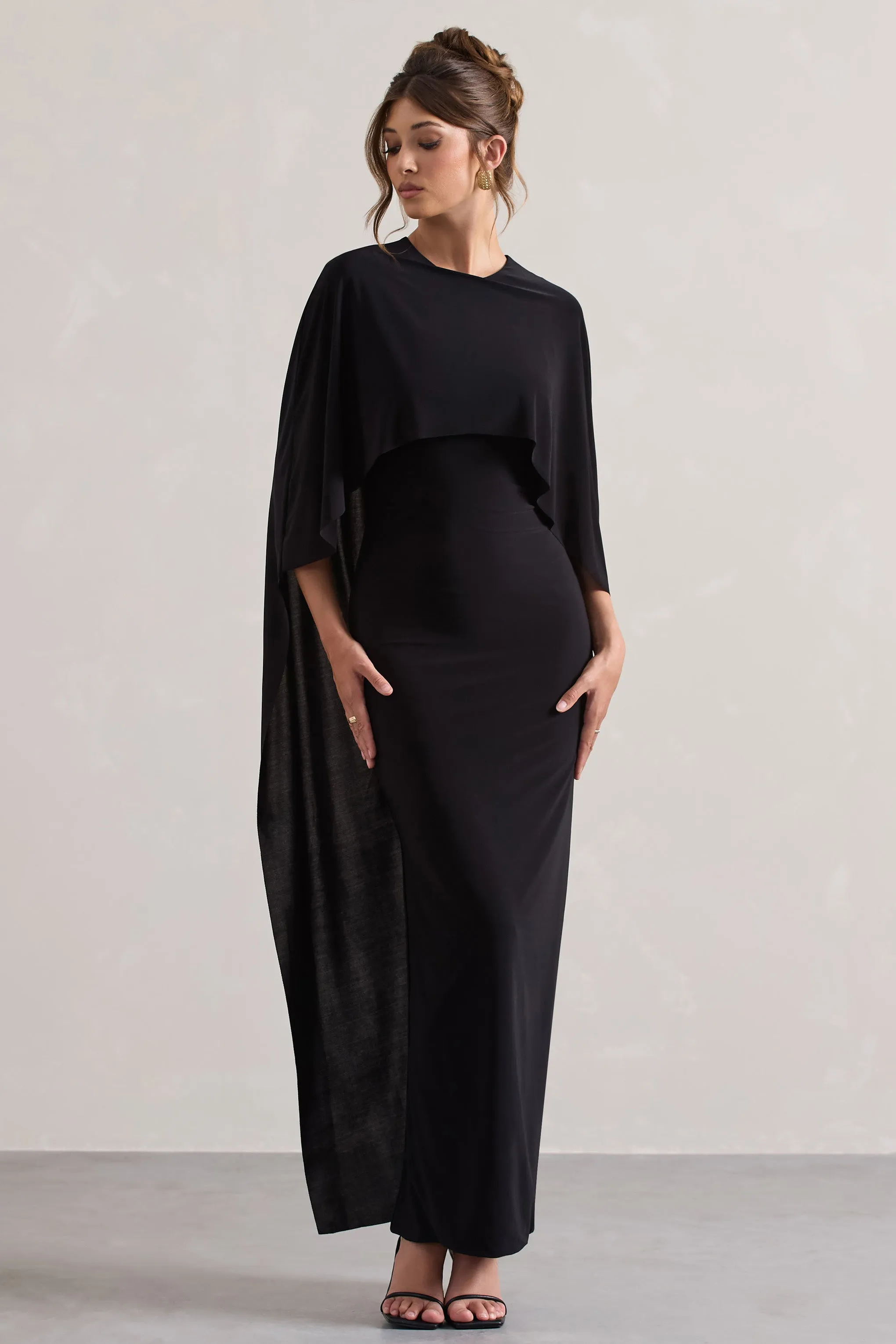 Black Maxi Dress with Cape Sleeves