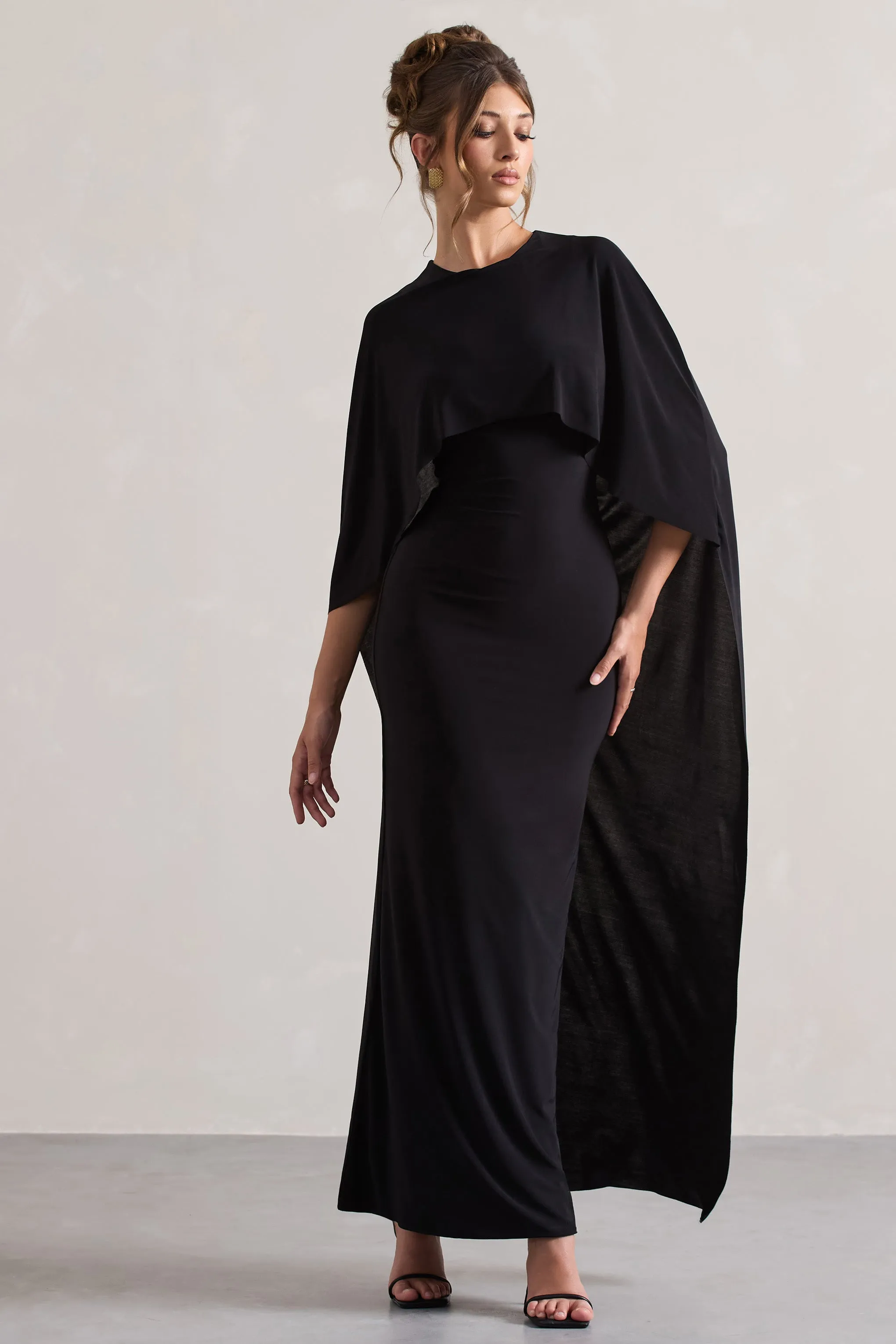 Black Maxi Dress with Cape Sleeves