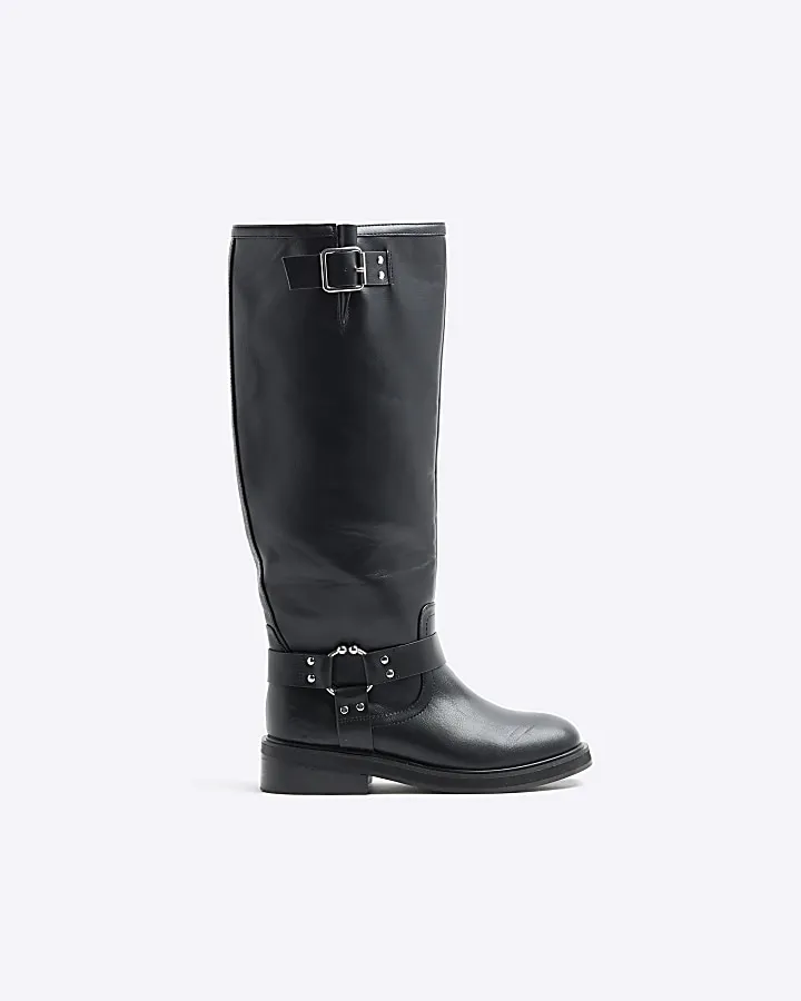 High Black Motorcycle Boots