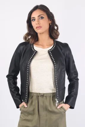 Cropped Black Leather Studded Biker