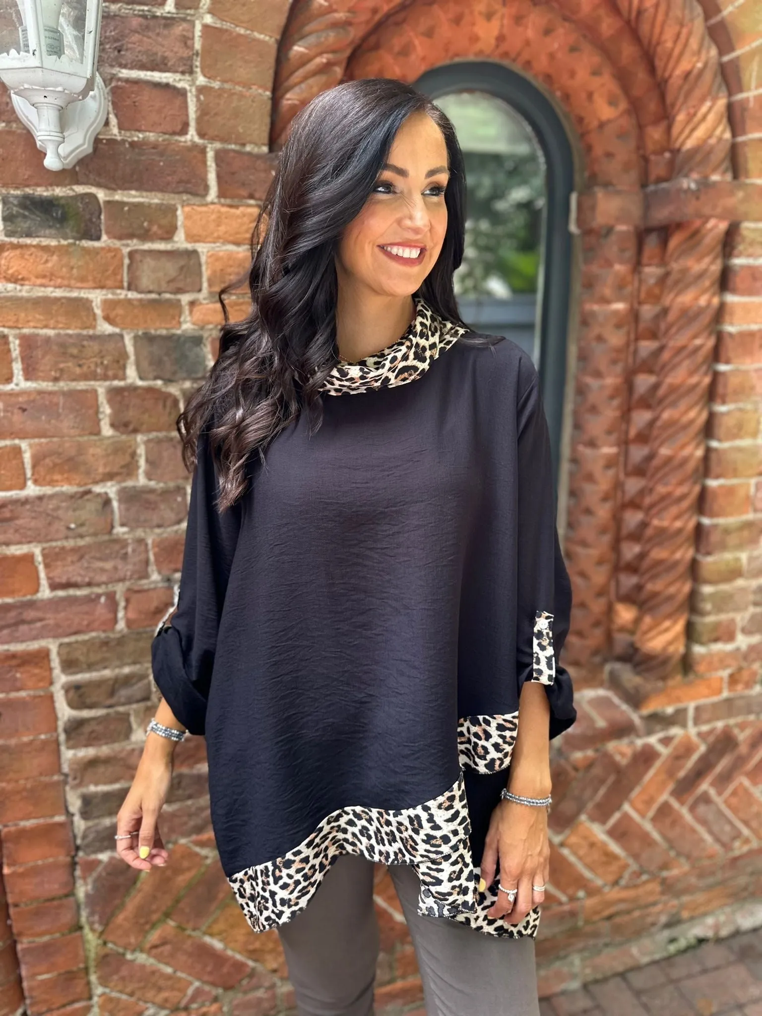 Black Leopard Frances Cowl Neck Top