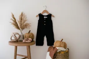 Black Linen Simple Romper