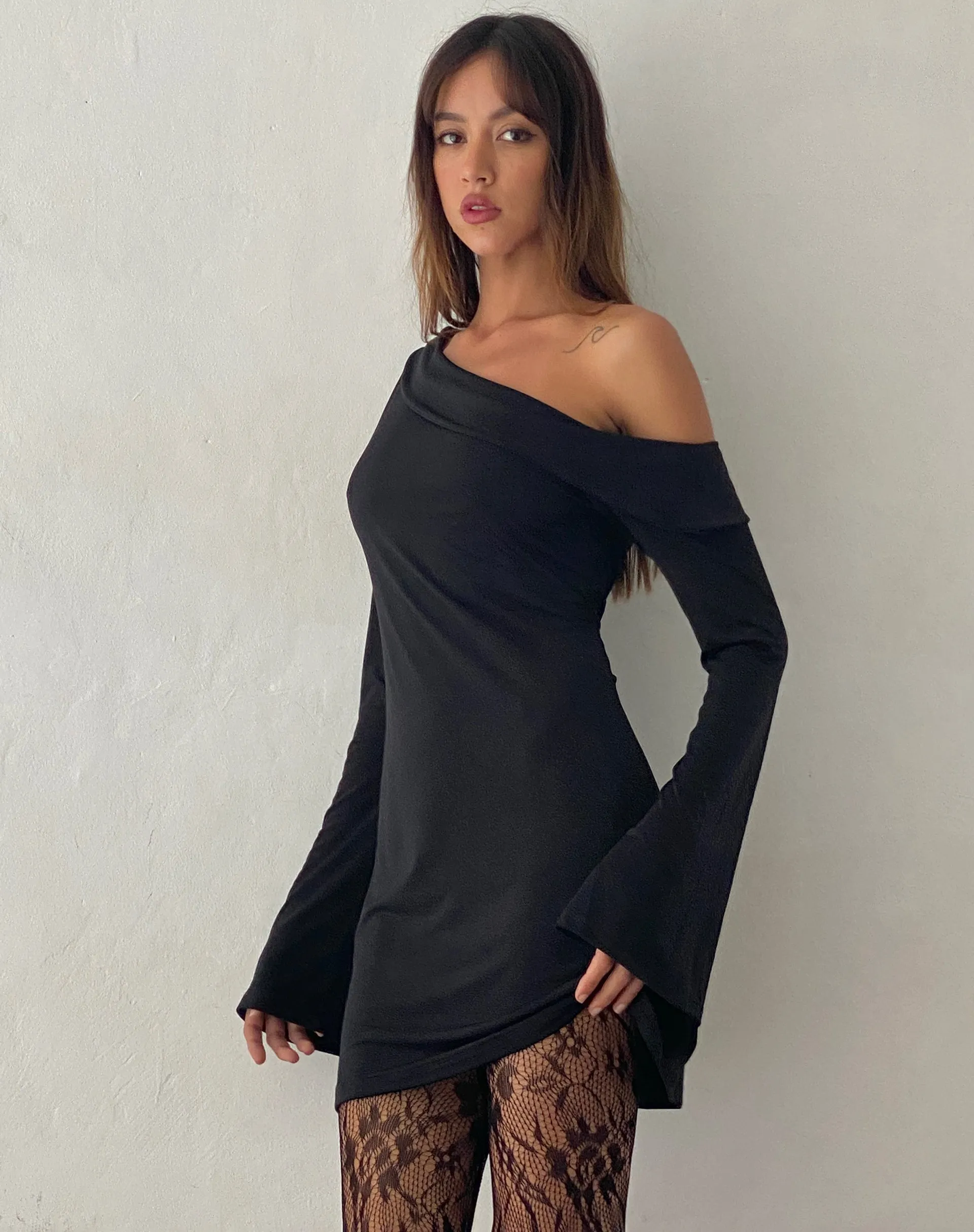 Black Queen of Heart Flock Long Sleeve Mini Dress