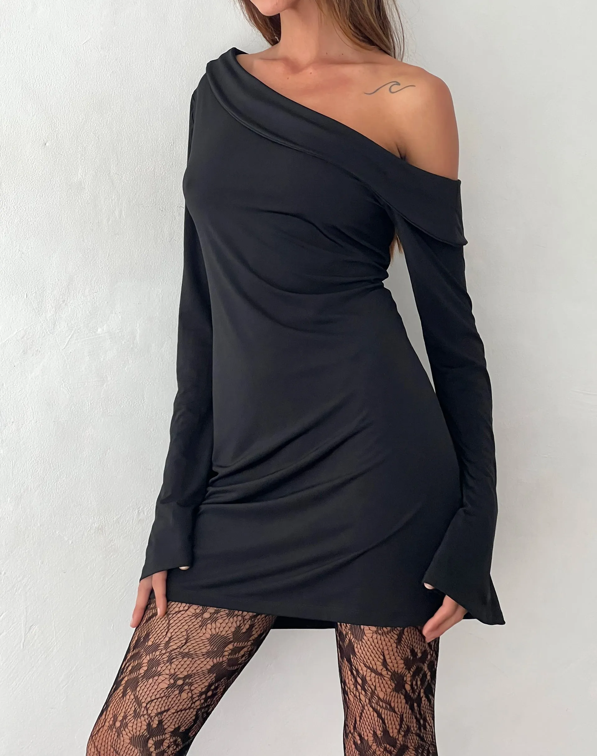 Black Queen of Heart Flock Long Sleeve Mini Dress