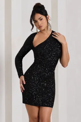 Black Sequin One Shoulder Mini Dress