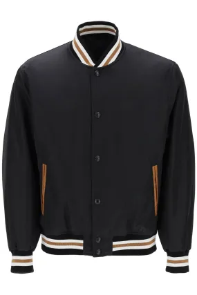 VERSACE Black Nylon Varsity Bomber Jacket with Medusa Flame Embroidery