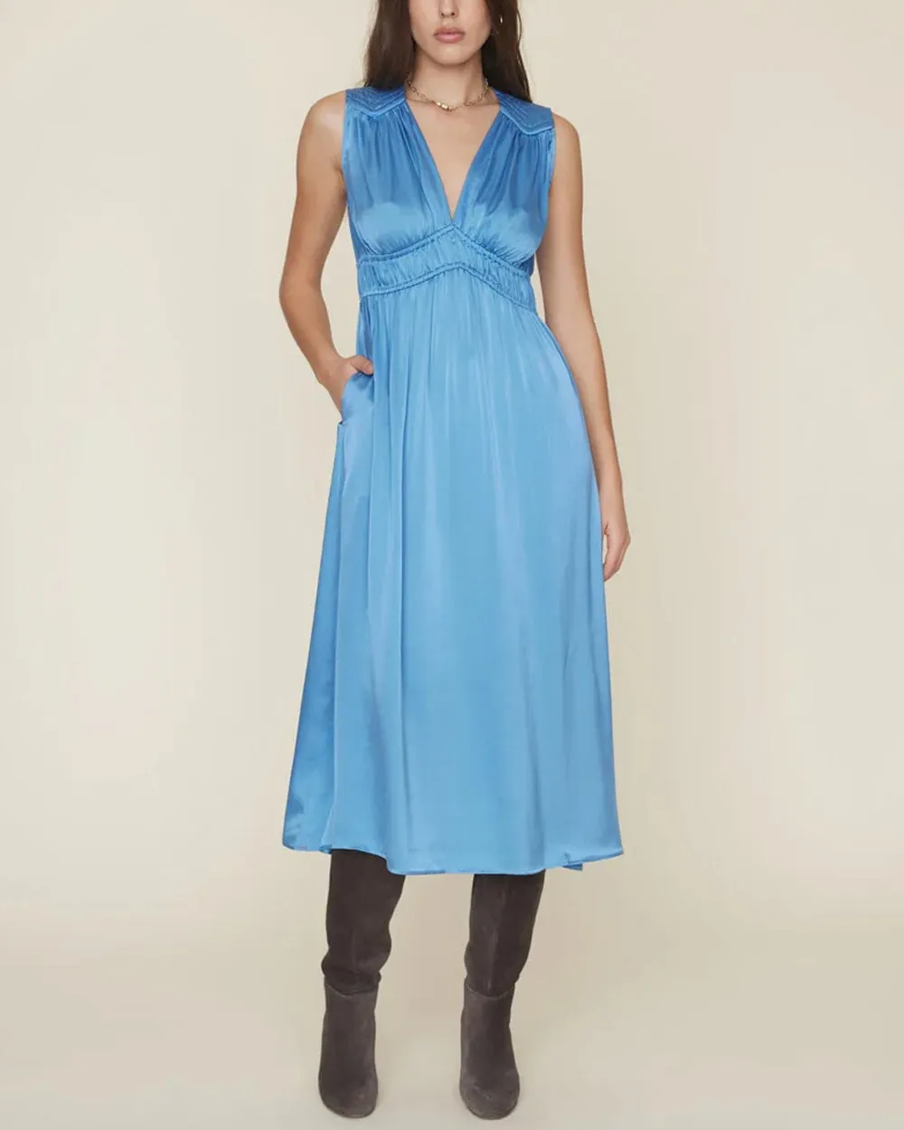 Stunning Elowyn Dress in Blue with Pearl Accents